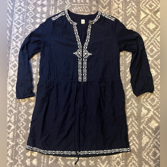 GAP Navy Dress Ivory Embroidery drawstring waist with pockets size L (K124) - Picture 9 of 14
